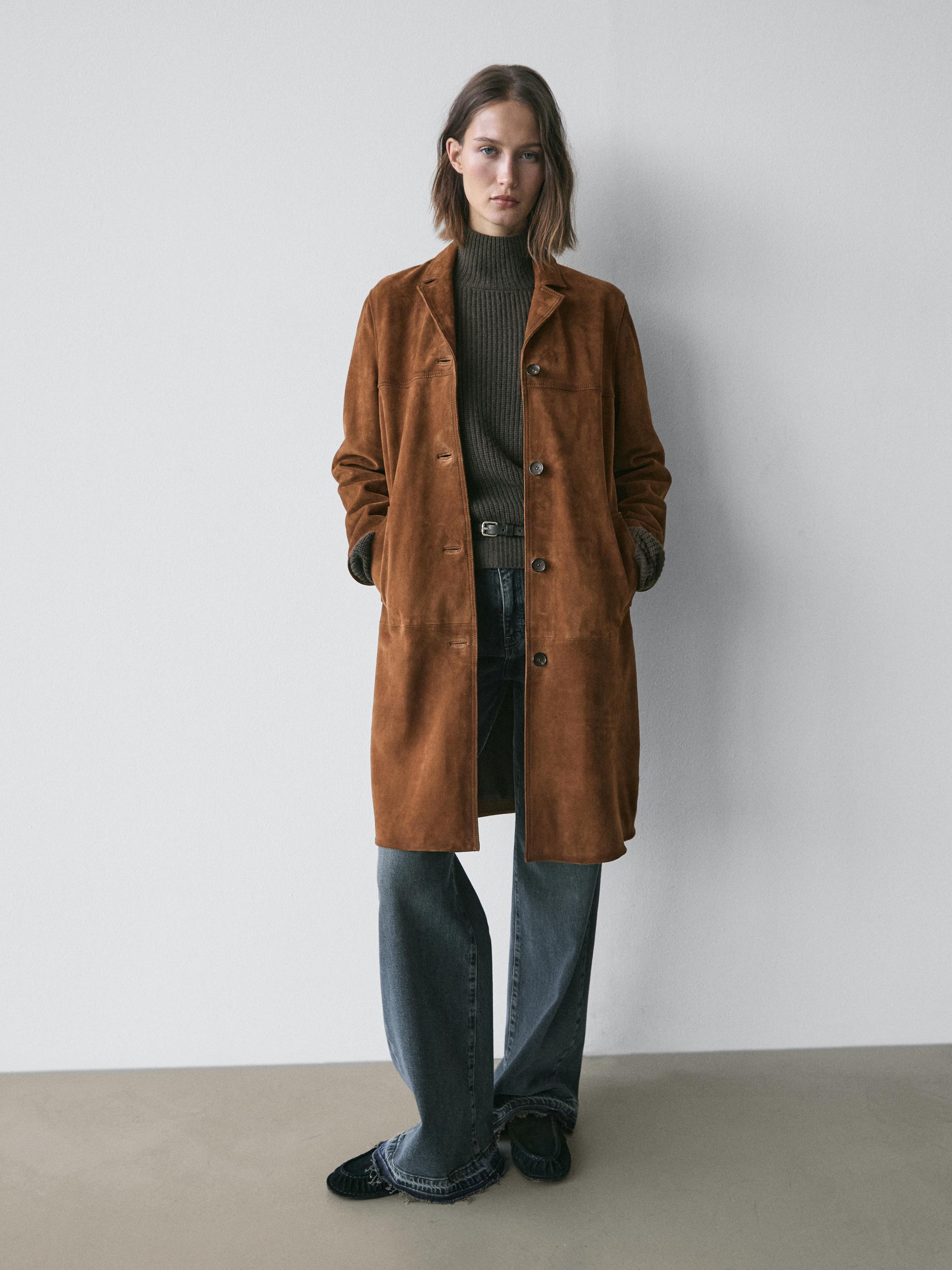Long suede leather coat